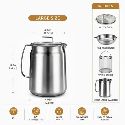 Practical 68oz 201 Stainless Steel Deep Fryer Pot with Basket &