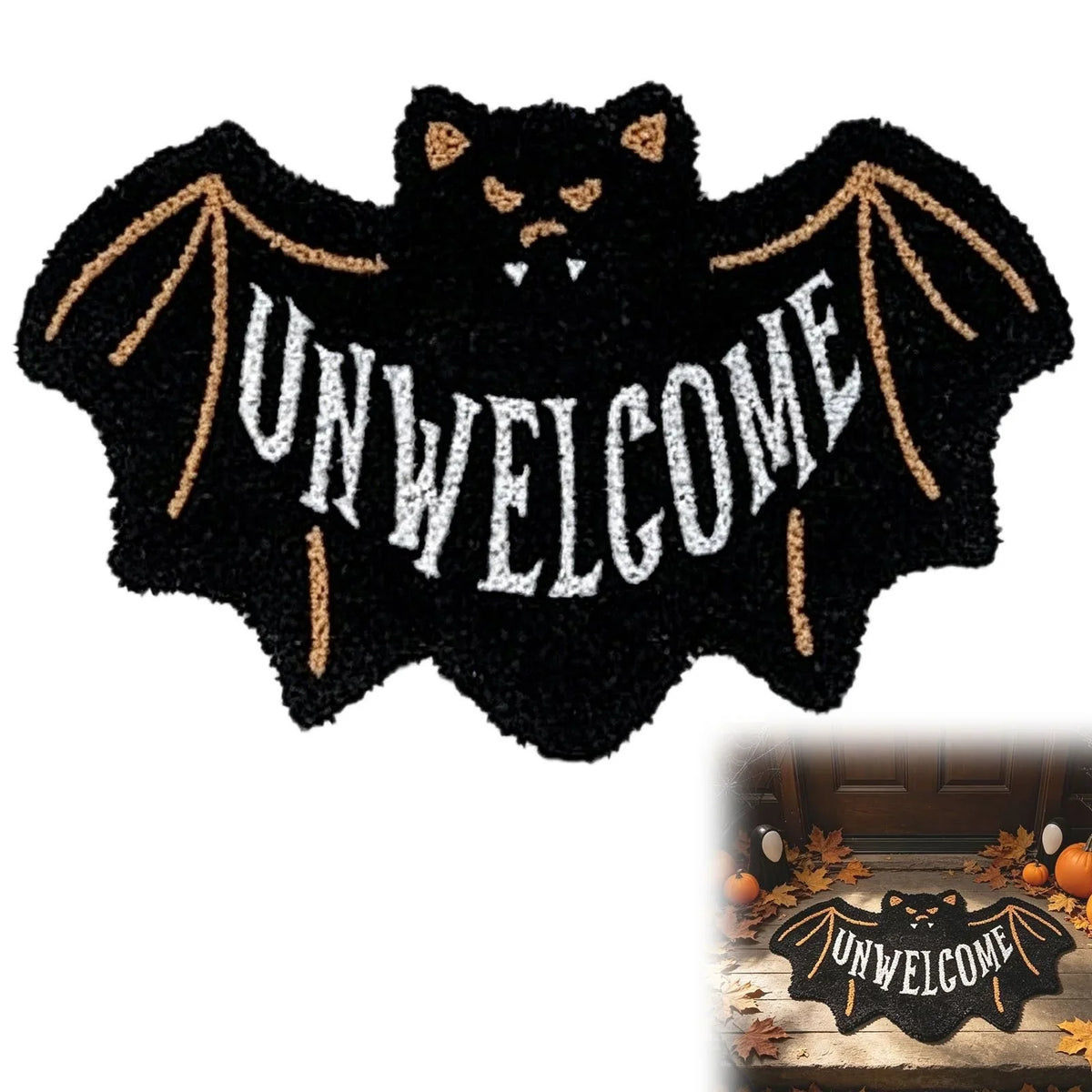 Purpose-Built “UNWELCOME” Bat Entryway Mat – Thick Bat-Shaped
