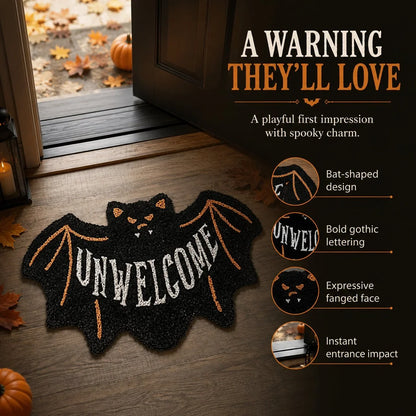 Purpose-Built “UNWELCOME” Bat Entryway Mat – Thick Bat-Shaped