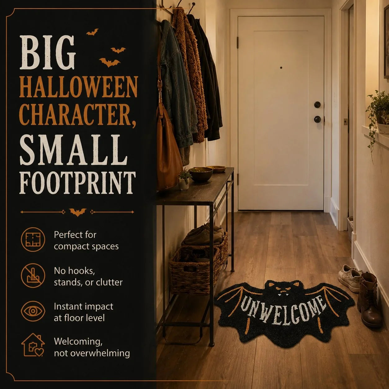 Purpose-Built “UNWELCOME” Bat Entryway Mat – Thick Bat-Shaped