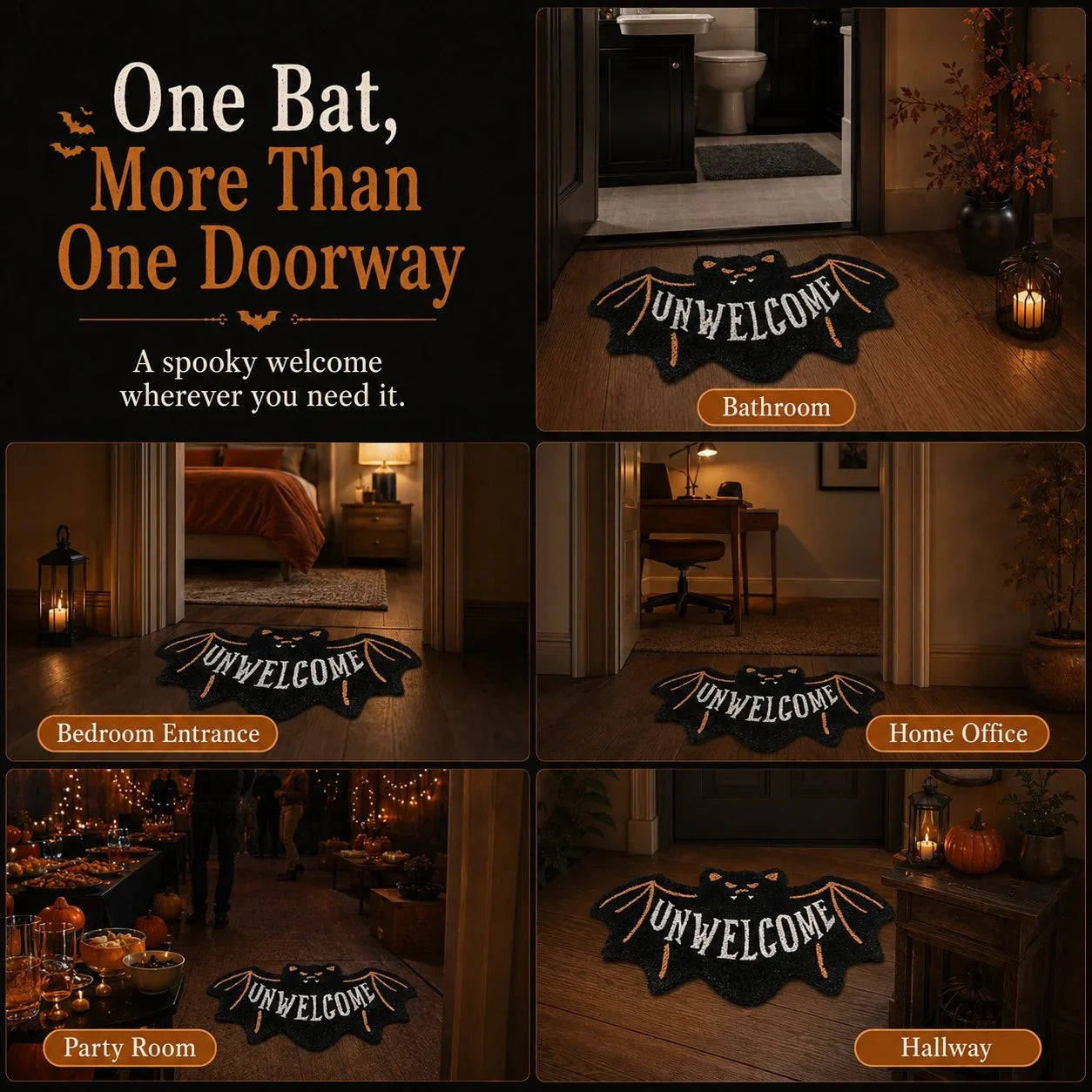 Purpose-Built “UNWELCOME” Bat Entryway Mat – Thick Bat-Shaped