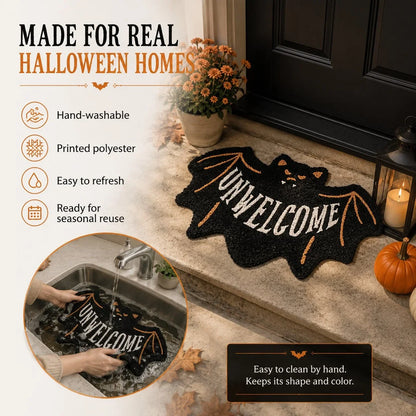 Purpose-Built “UNWELCOME” Bat Entryway Mat – Thick Bat-Shaped