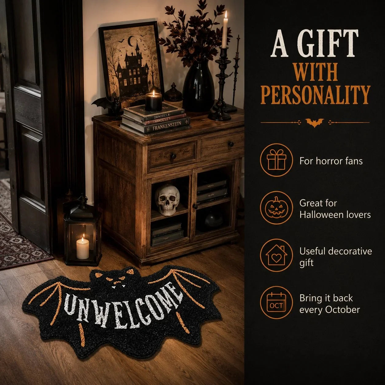 Purpose-Built “UNWELCOME” Bat Entryway Mat – Thick Bat-Shaped