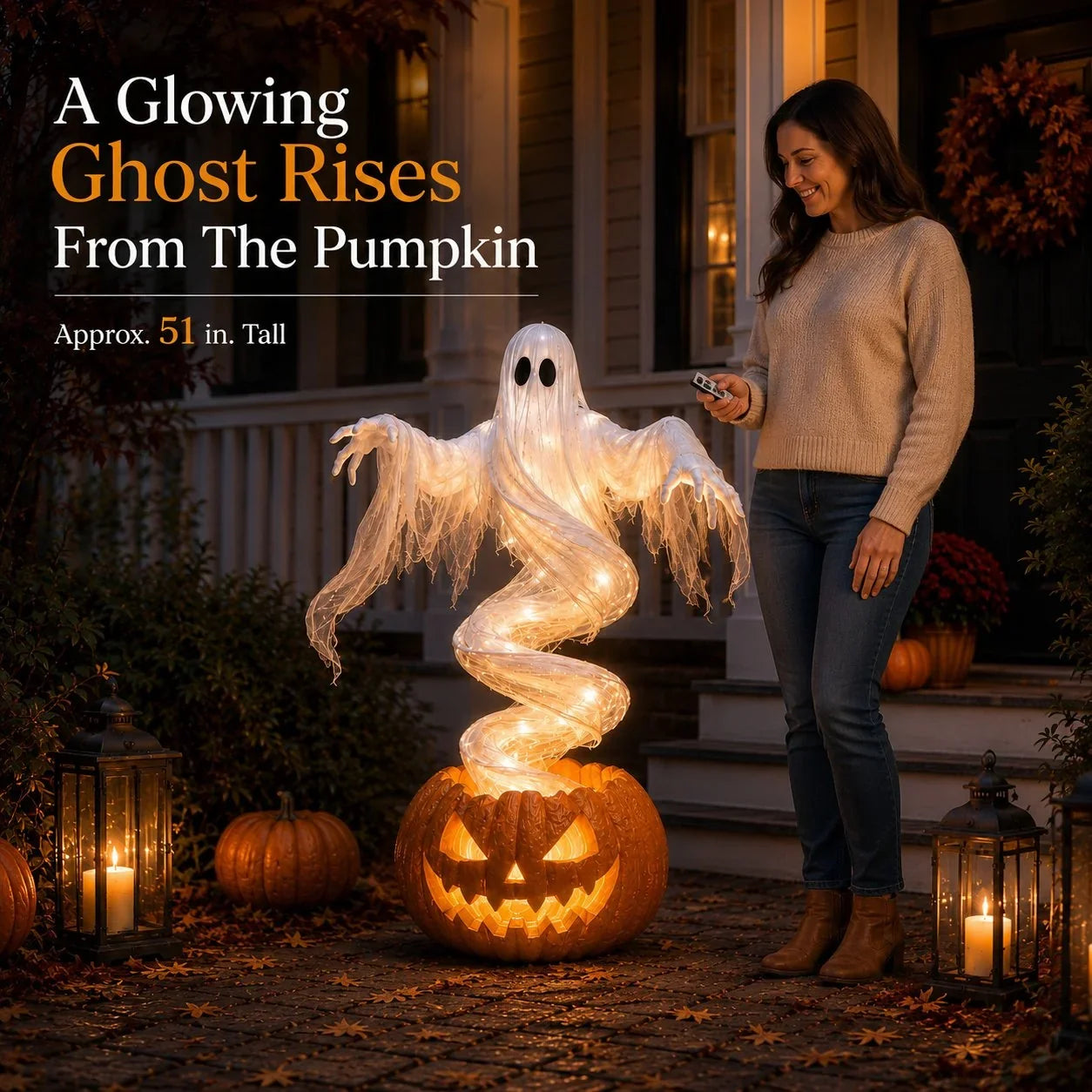 Decorative Swirling Ghost Pumpkin Yard Lamp for Focused Lighting