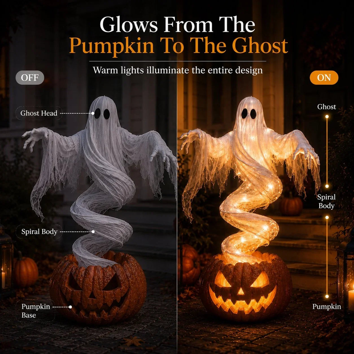 Decorative Swirling Ghost Pumpkin Yard Lamp for Focused Lighting