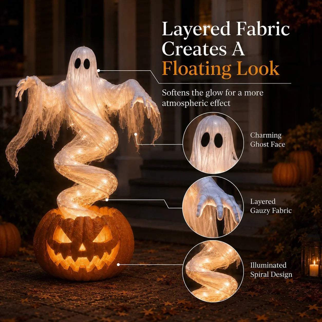 Decorative Swirling Ghost Pumpkin Yard Lamp for Focused Lighting