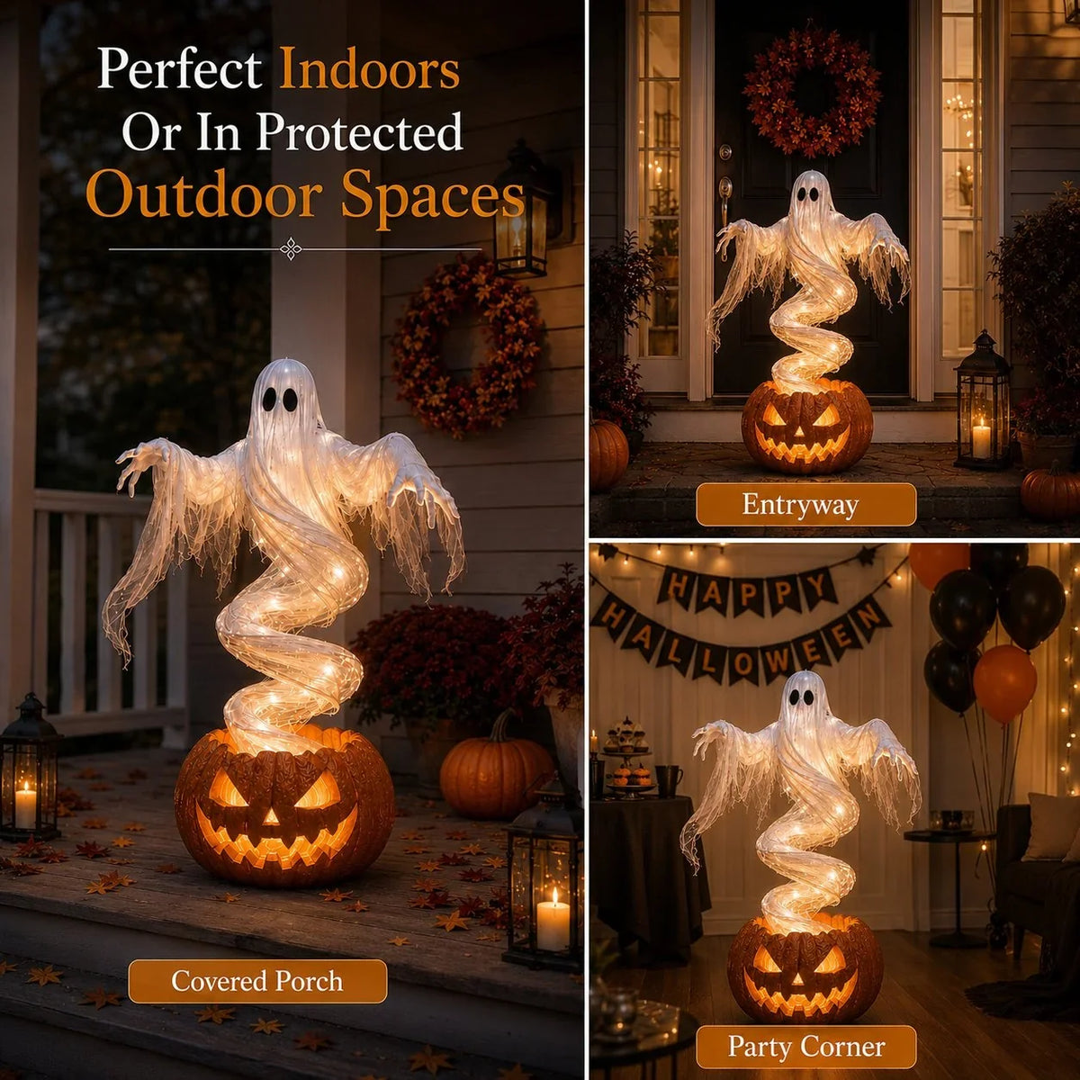 Decorative Swirling Ghost Pumpkin Yard Lamp for Focused Lighting