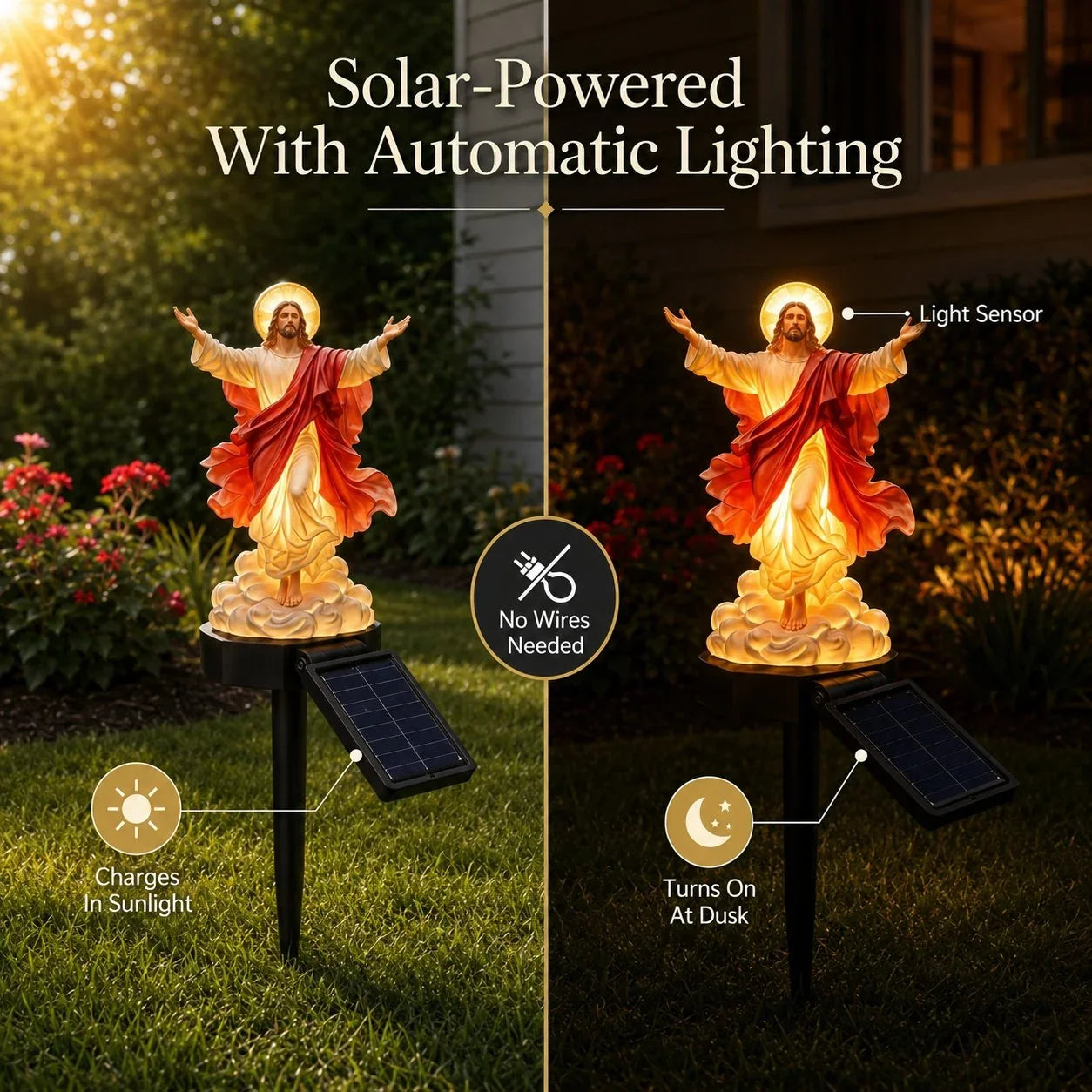 Outdoor Solar-Powered Illuminated Jesus Garden – Ysdhydym1
