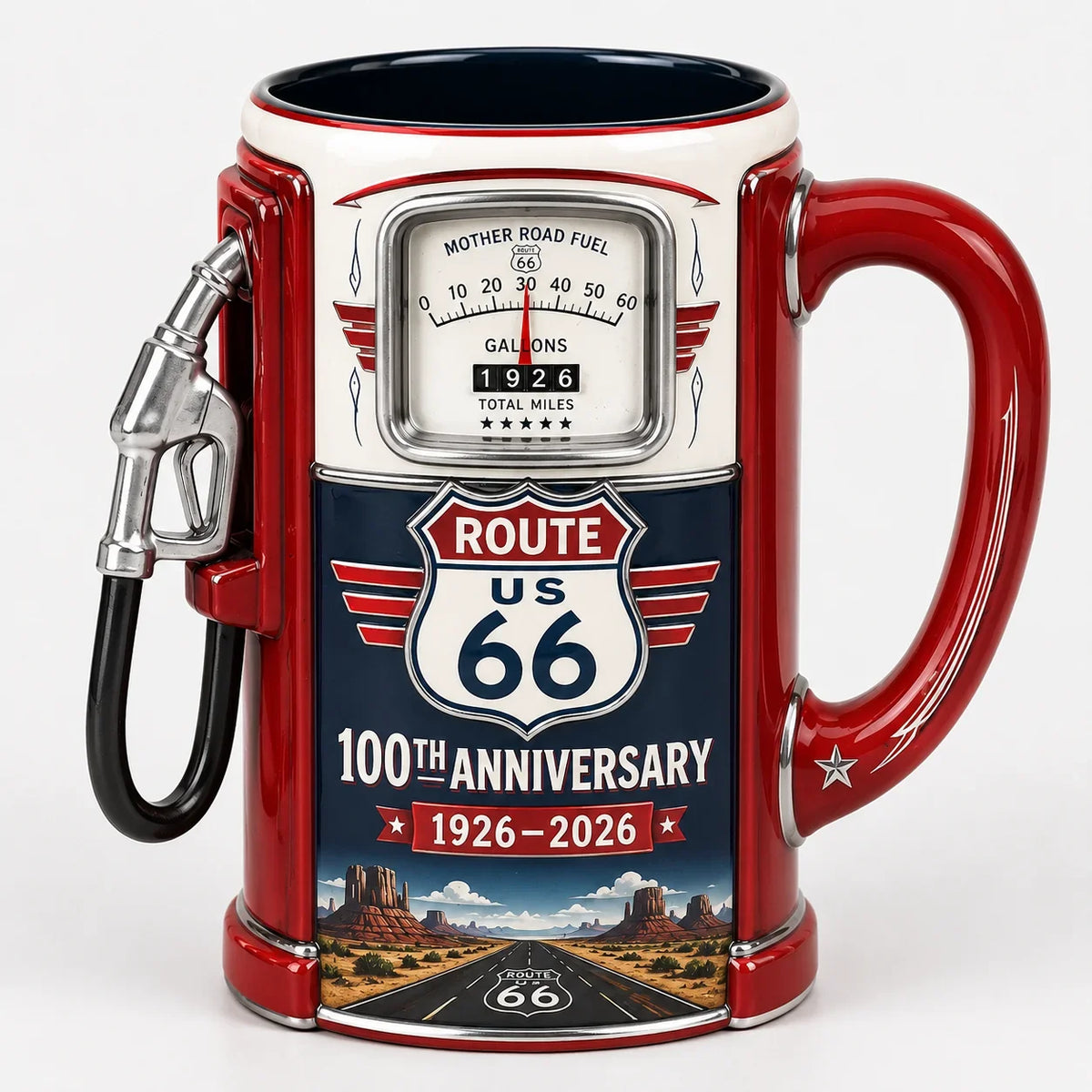 Purpose-Built Route 66 Centennial Fuel Pump Mug – 100th Anniversary