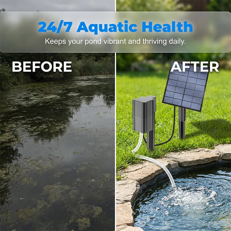Outdoor Solar Pond Aerator with Air Pump for Garden Display