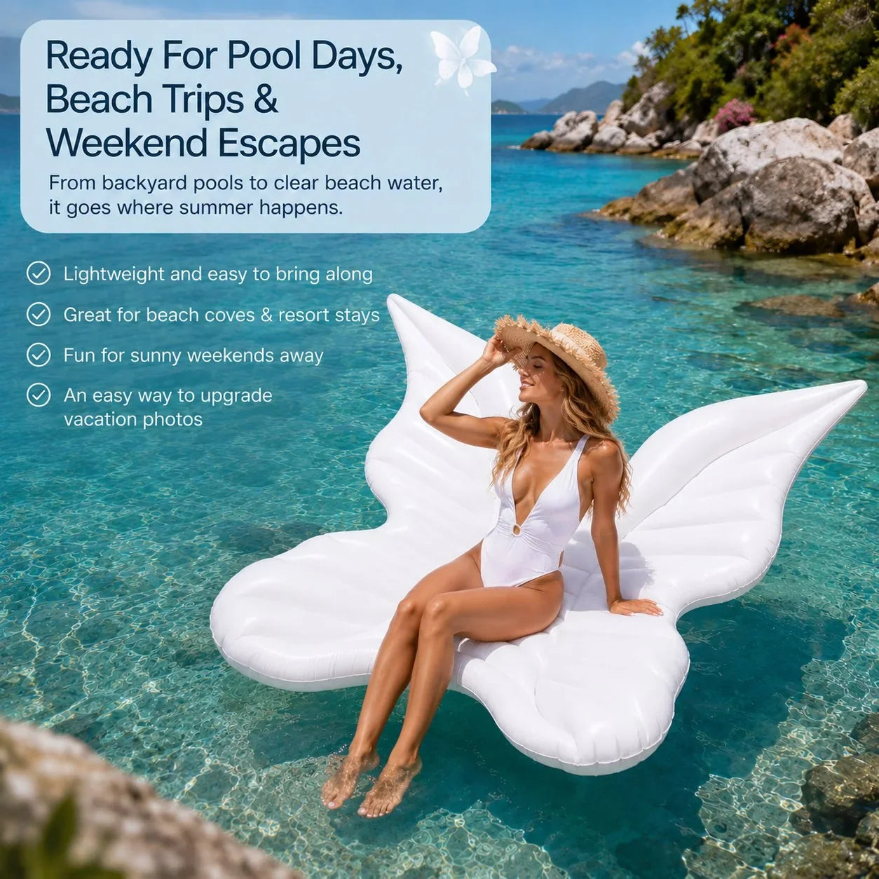 Wide Butterfly-Wing Pool Float for Beach Trips and Pool Parties