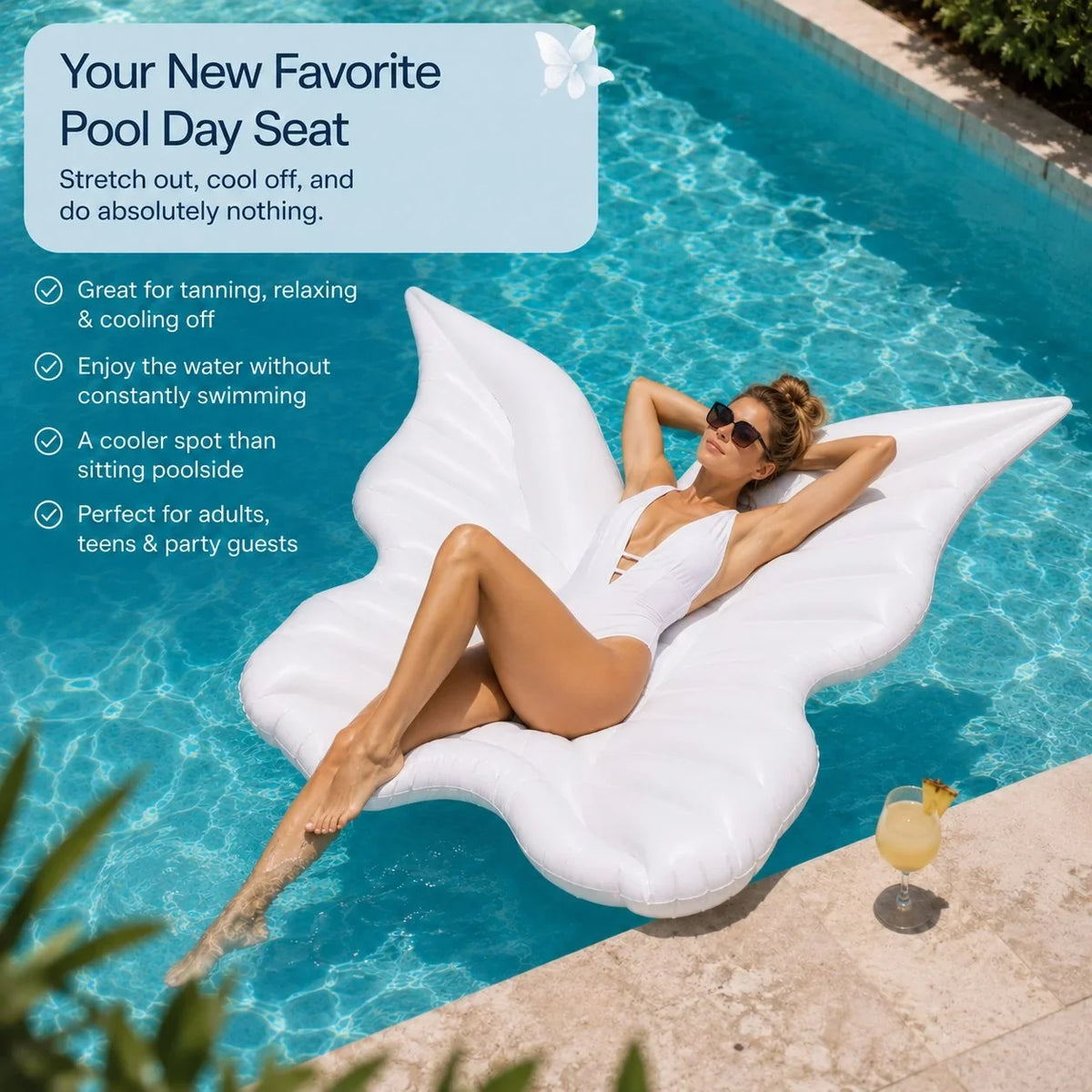 Wide Butterfly-Wing Pool Float for Beach Trips and Pool Parties