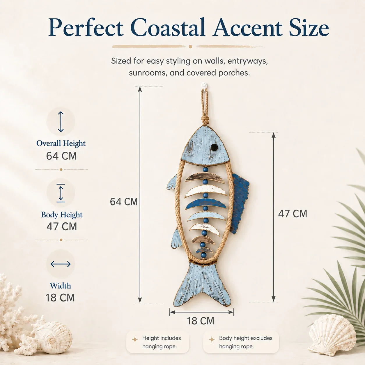Decorative Lighted Coastal Rope Fish Wall Hanging for Focused Lighting