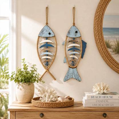 Decorative Lighted Coastal Rope Fish Wall Hanging for Focused Lighting