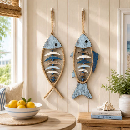 Decorative Lighted Coastal Rope Fish Wall Hanging for Focused Lighting