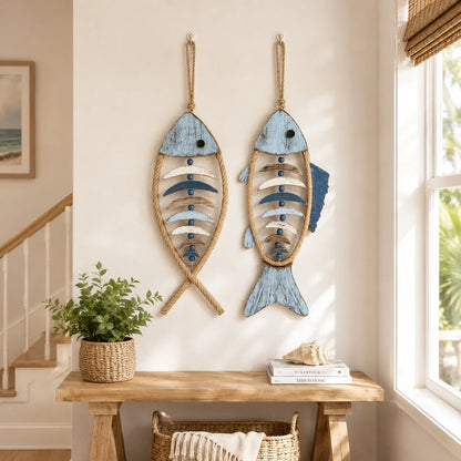 Decorative Lighted Coastal Rope Fish Wall Hanging for Focused Lighting