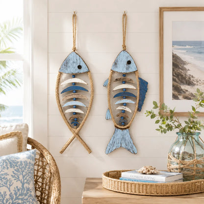 Decorative Lighted Coastal Rope Fish Wall Hanging for Focused Lighting