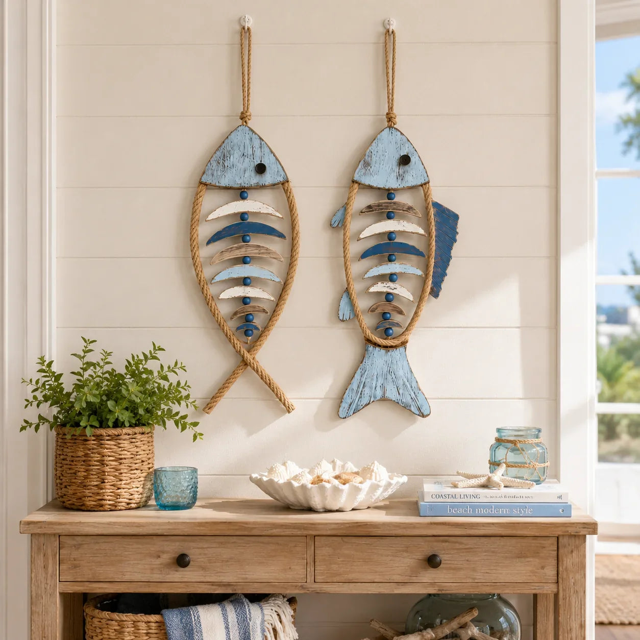 Decorative Lighted Coastal Rope Fish Wall Hanging for Focused Lighting