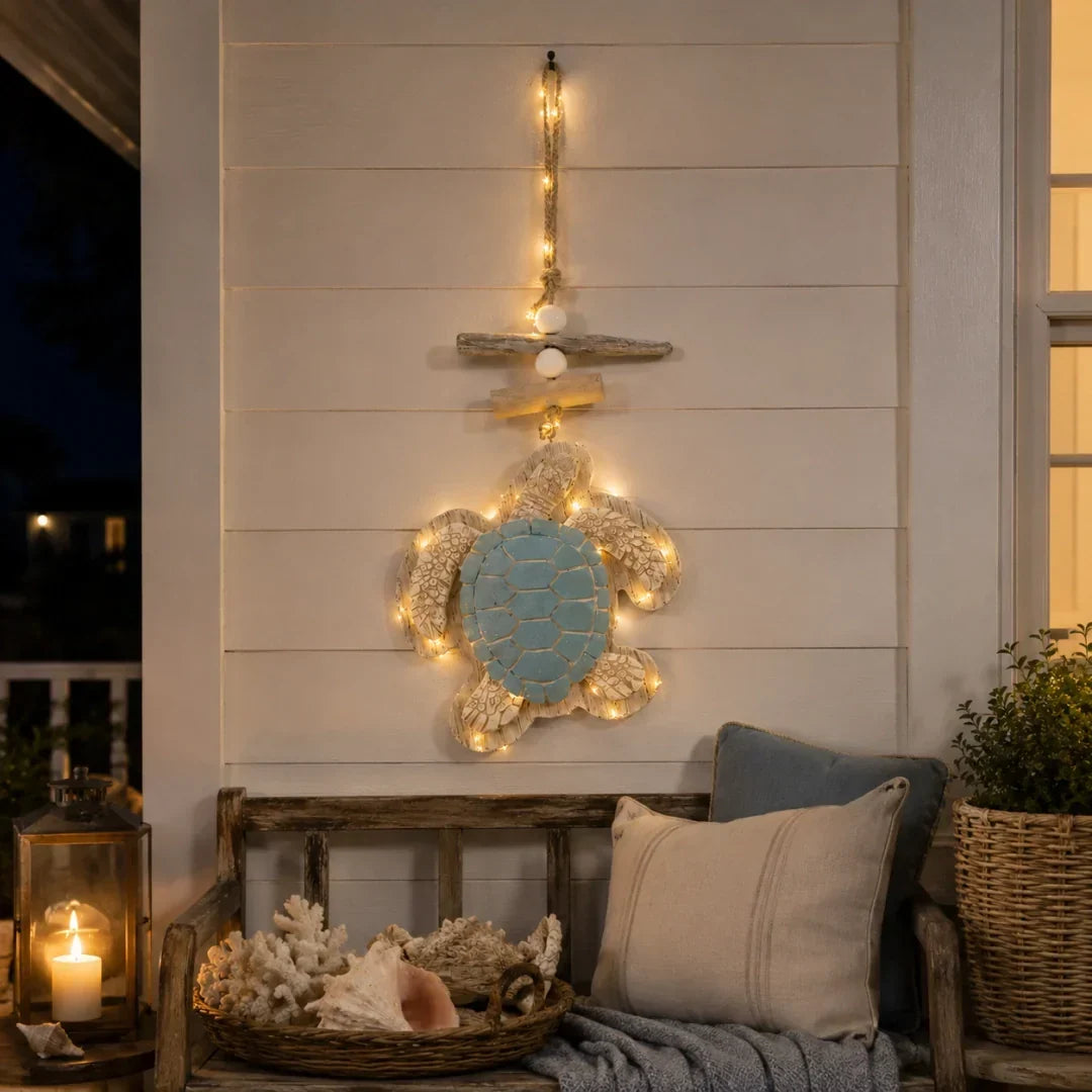 Lighted Coastal Sea Turtle Hanging Wall Decor with Remote Control
