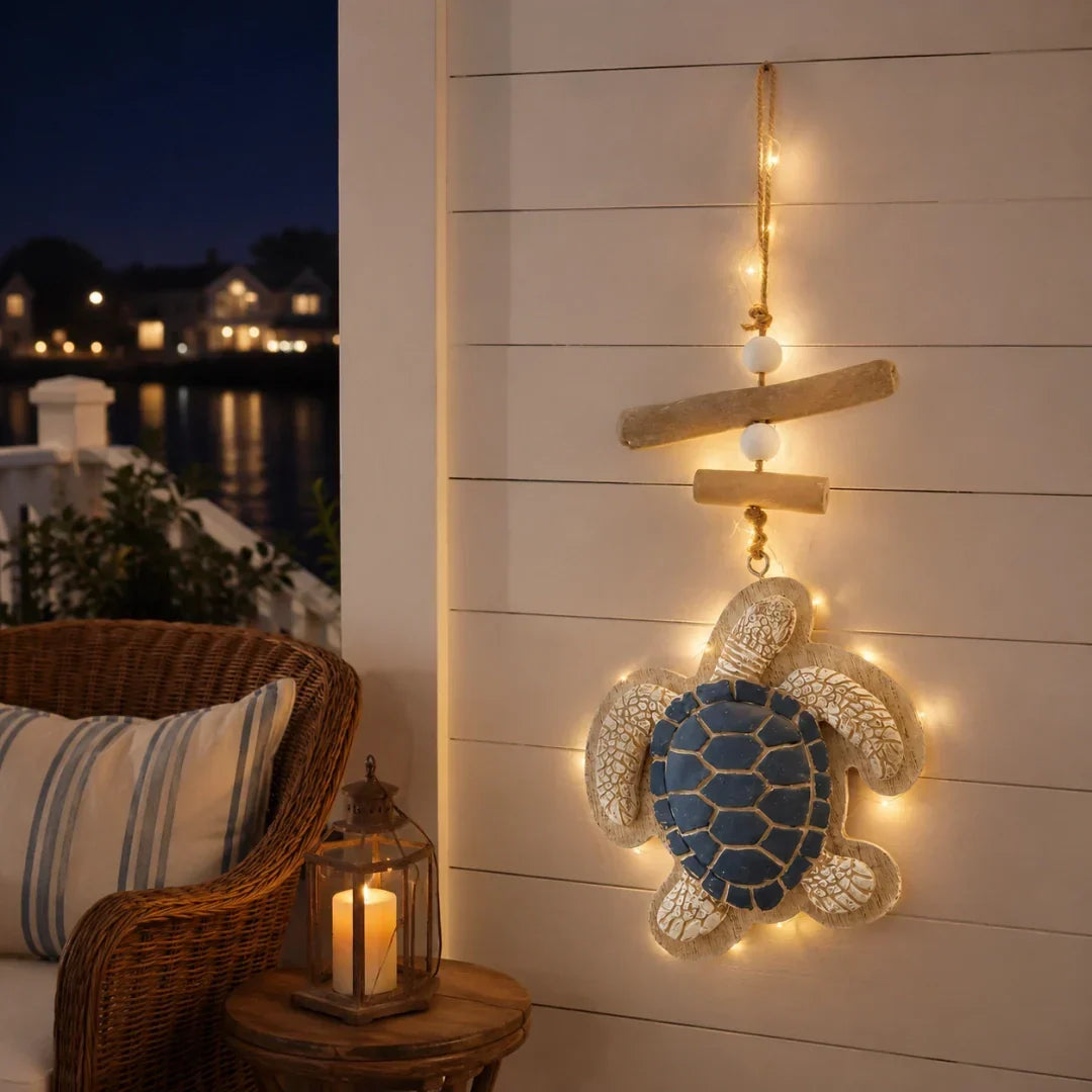 Lighted Coastal Sea Turtle Hanging Wall Decor with Remote Control