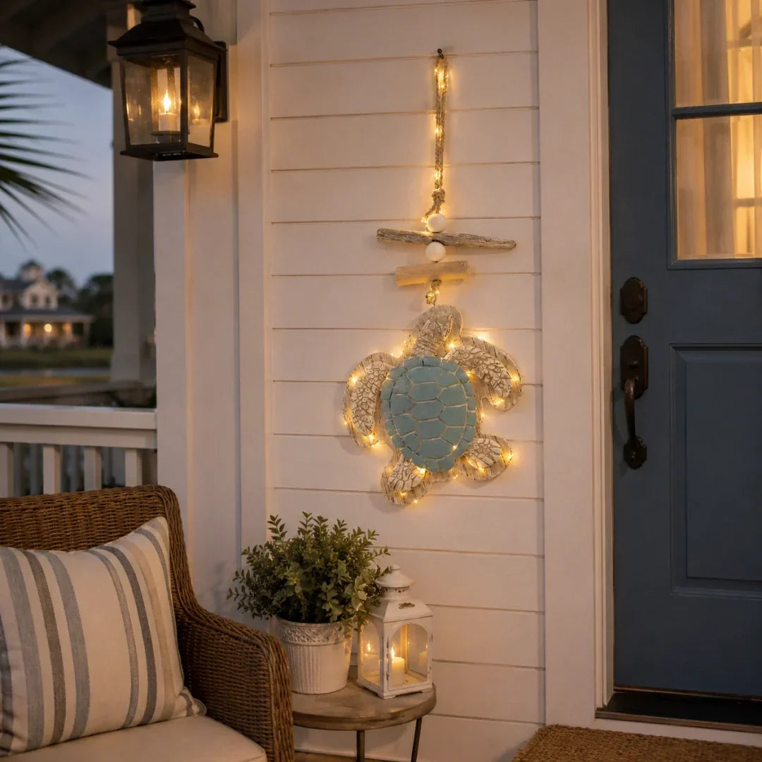 Lighted Coastal Sea Turtle Hanging Wall Decor with Remote Control