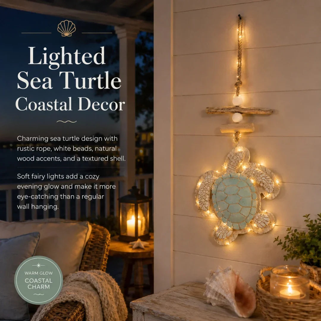 Lighted Coastal Sea Turtle Hanging Wall Decor with Remote Control