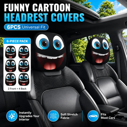 Vehicle-Ready Funny Cartoon Car Headrest Covers – 2PCS Universal