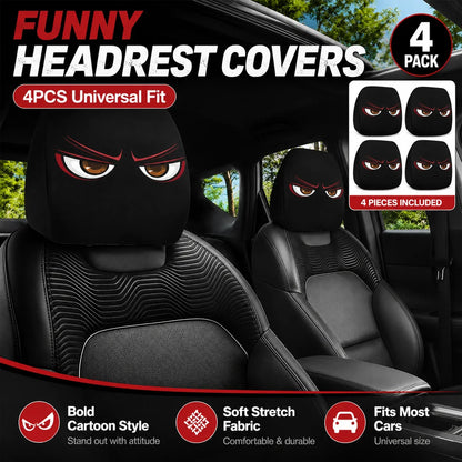 Vehicle-Ready Funny Cartoon Car Headrest Covers – 2PCS Universal