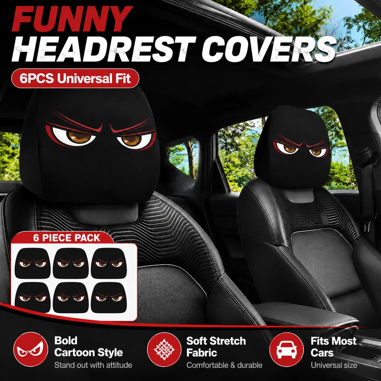 Vehicle-Ready Funny Cartoon Car Headrest Covers – 2PCS Universal