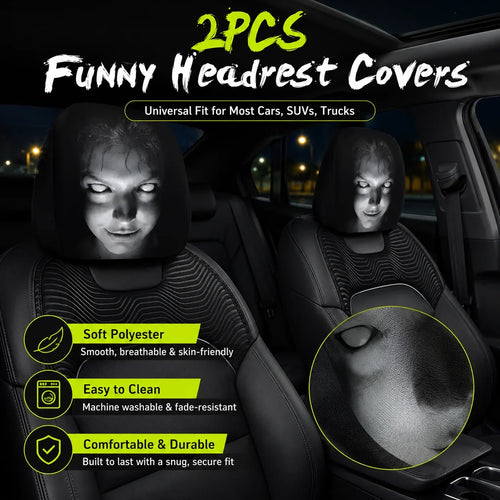 Vehicle-Ready Funny Cartoon Car Headrest Covers – 2PCS Universal