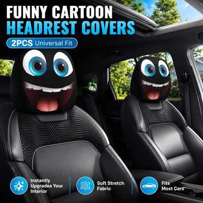 Vehicle-Ready Funny Cartoon Car Headrest Covers – 2PCS Universal