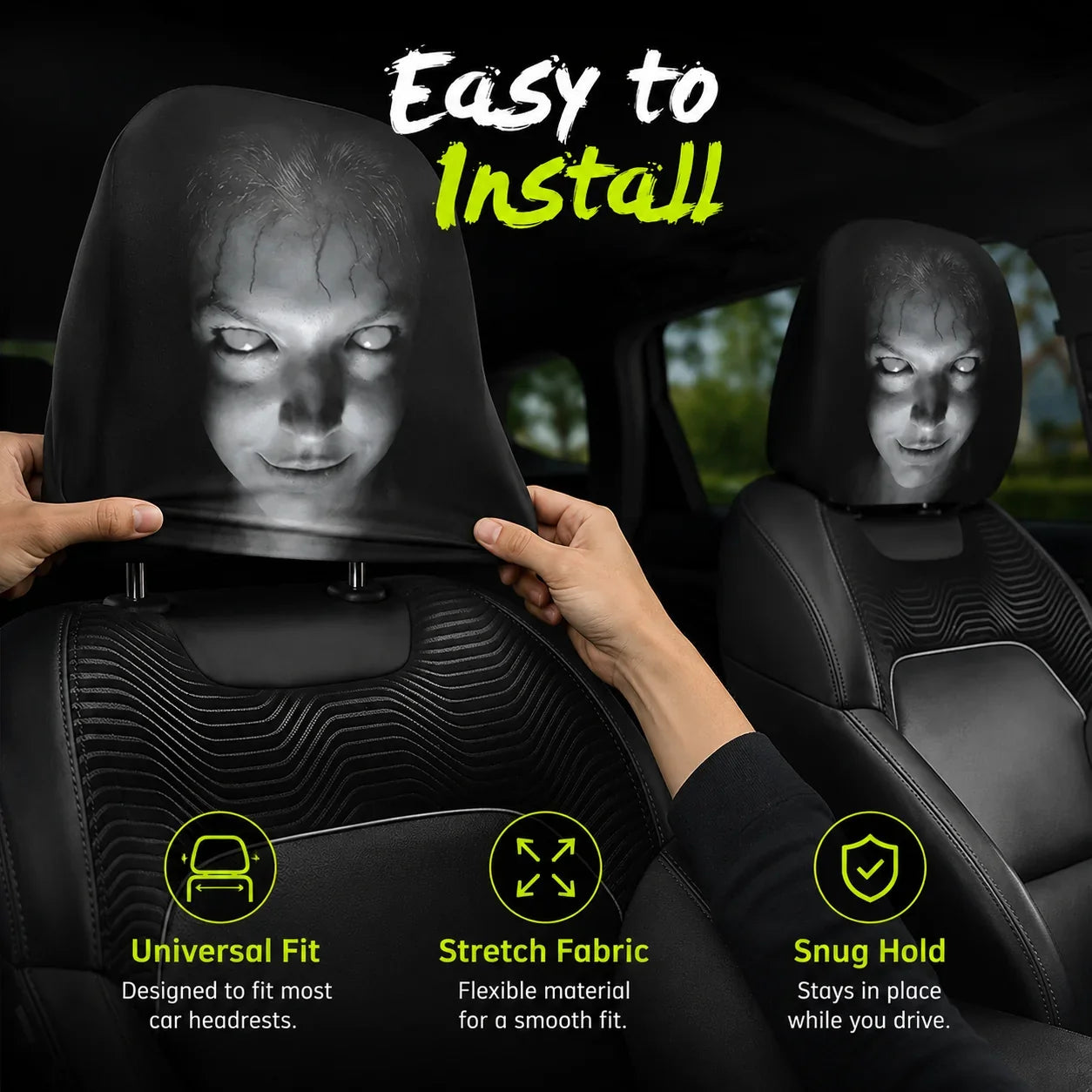 Vehicle-Ready Funny Cartoon Car Headrest Covers – 2PCS Universal