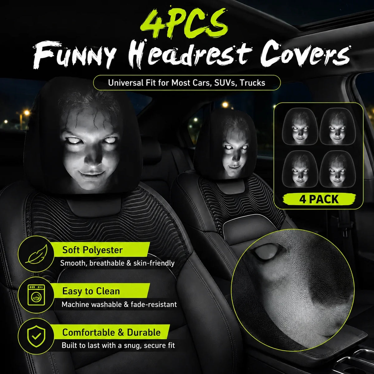 Vehicle-Ready Funny Cartoon Car Headrest Covers – 2PCS Universal