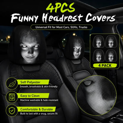 Vehicle-Ready Funny Cartoon Car Headrest Covers – 2PCS Universal