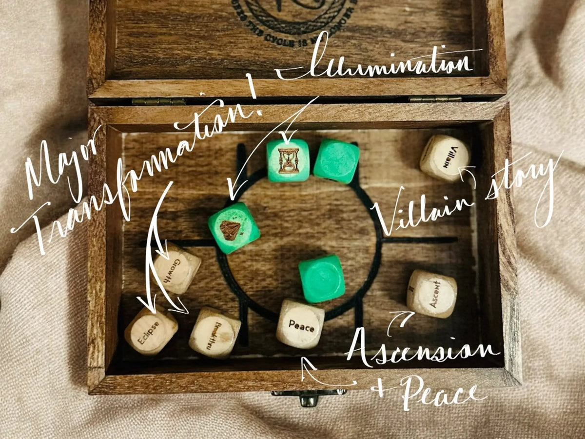 Purpose-Built Arcane Divination Dice Set – Engraved Wooden Box