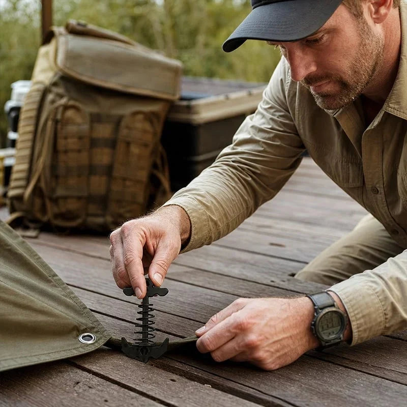 Distinctive Outdoor Spring-Loaded Fishbone Tent Peg for Everyday Wear
