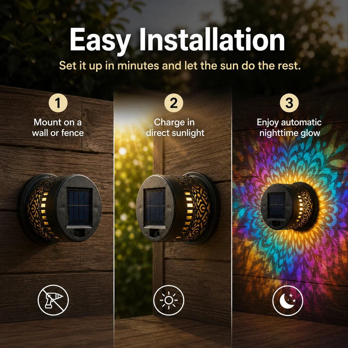 Outdoor-Ready Mandala Solar Wall – Night Ambience for Garden Display