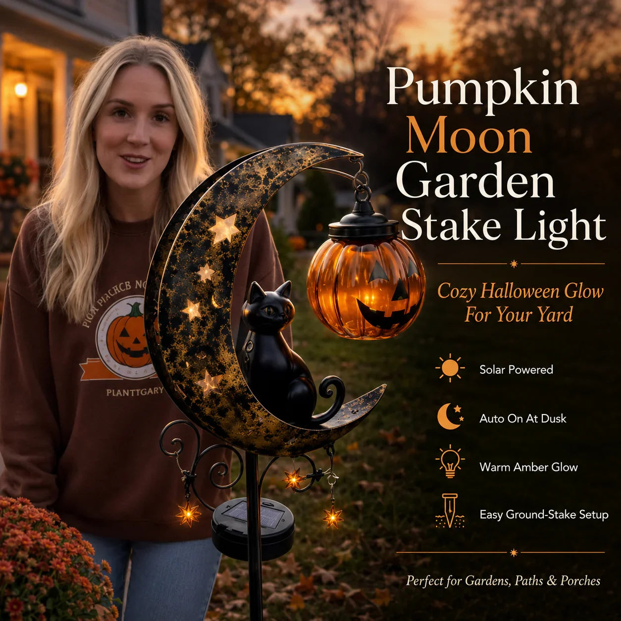 Outdoor Pumpkin Moon Garden Stake Light for Garden Display