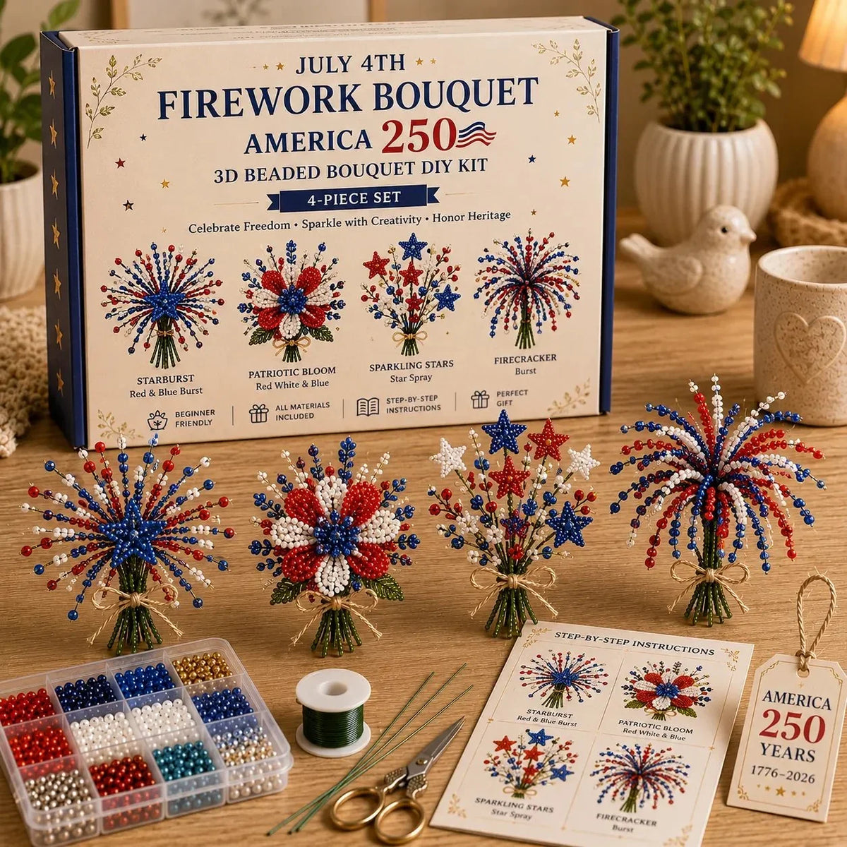 America 250 Patriotic Beaded Bouquet DIY Craft Kit
