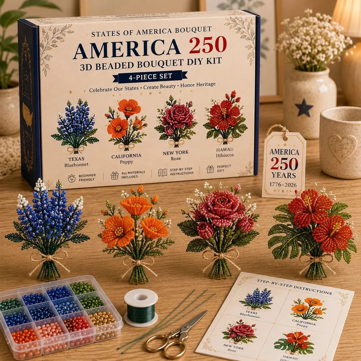 America 250 Patriotic Beaded Bouquet DIY Craft Kit