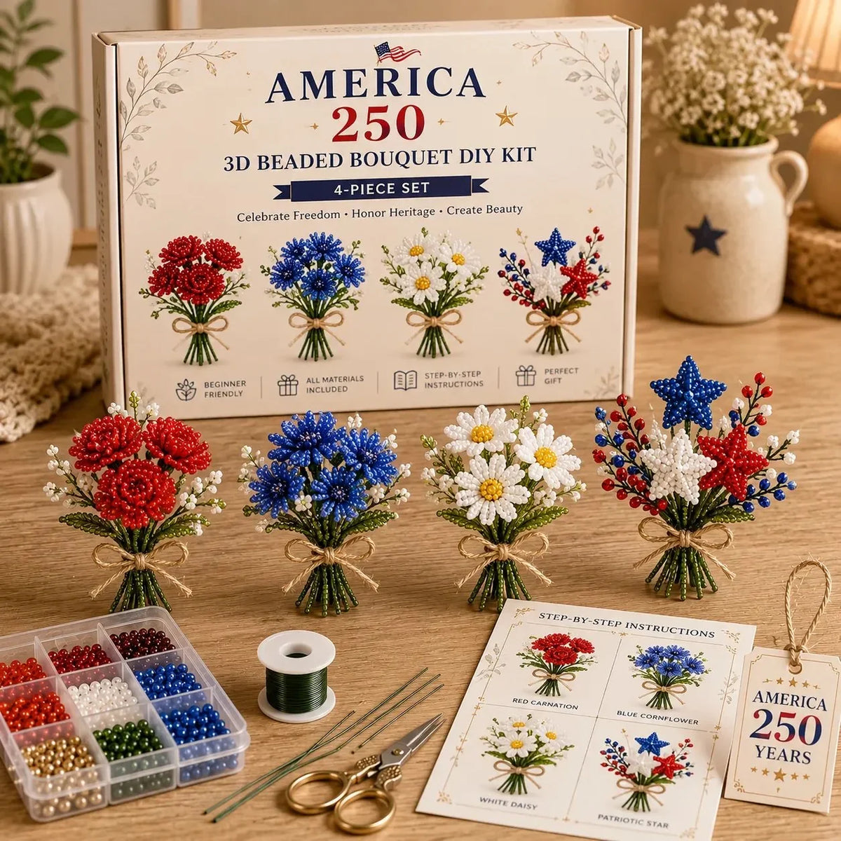 America 250 Patriotic Beaded Bouquet DIY Craft Kit