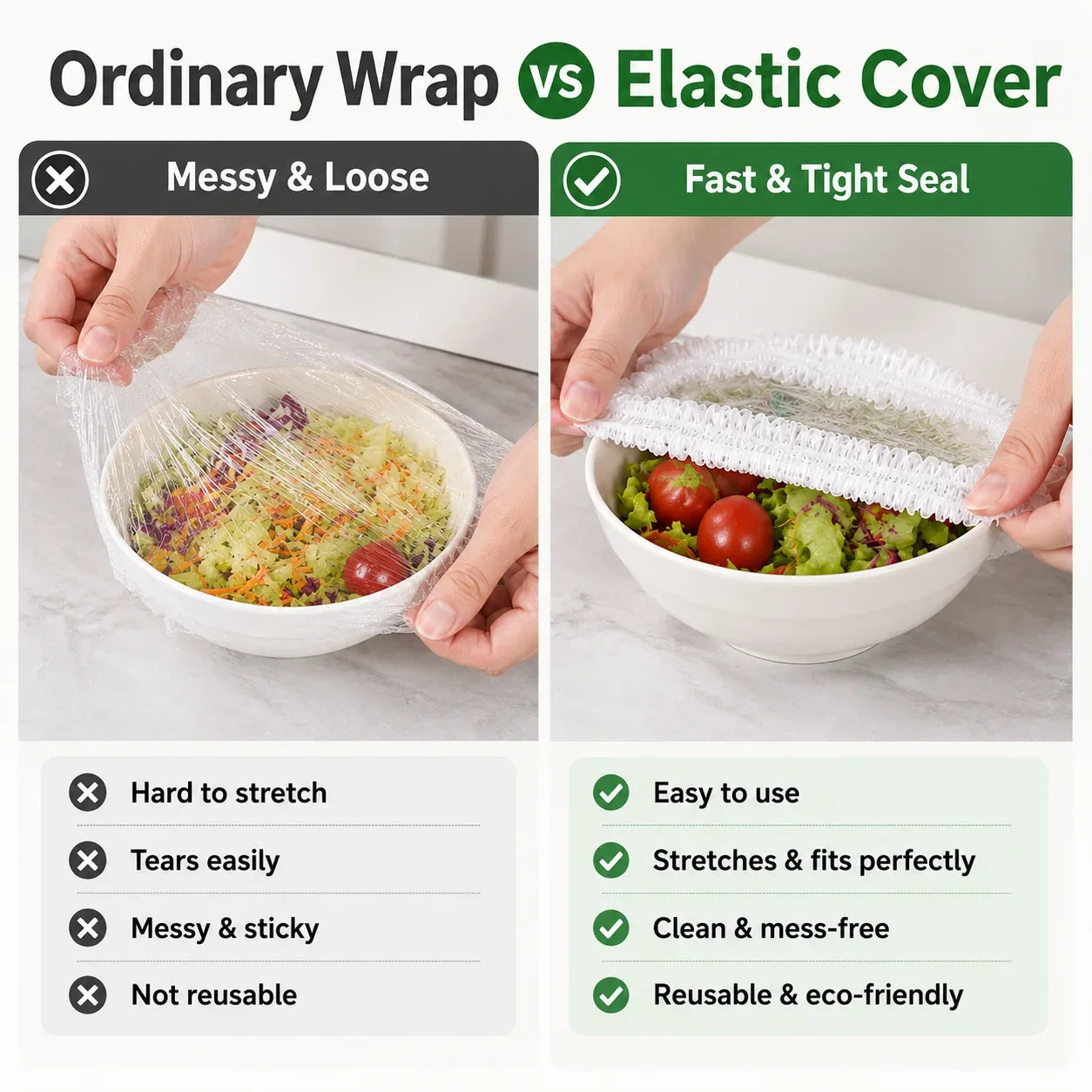 100 Stretch-On Food Covers for Plates, Bowls and Containers