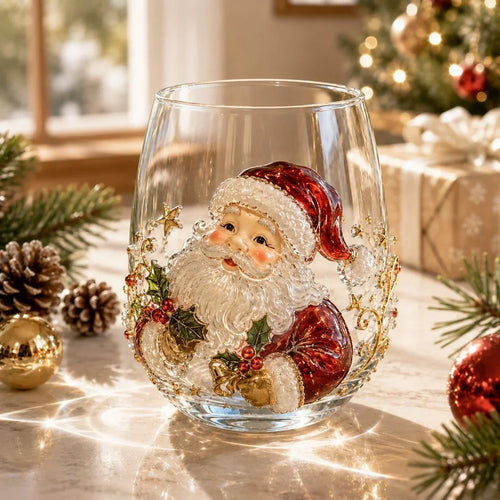 3D Raised Christmas Glass Art Cup for Holiday Drinks and Decor