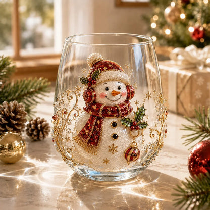 3D Raised Christmas Glass Art Cup for Holiday Drinks and Decor