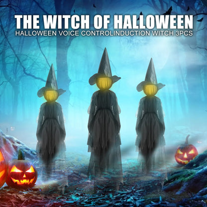 Three Sound-Activated Witches with Illuminated Joined Hands