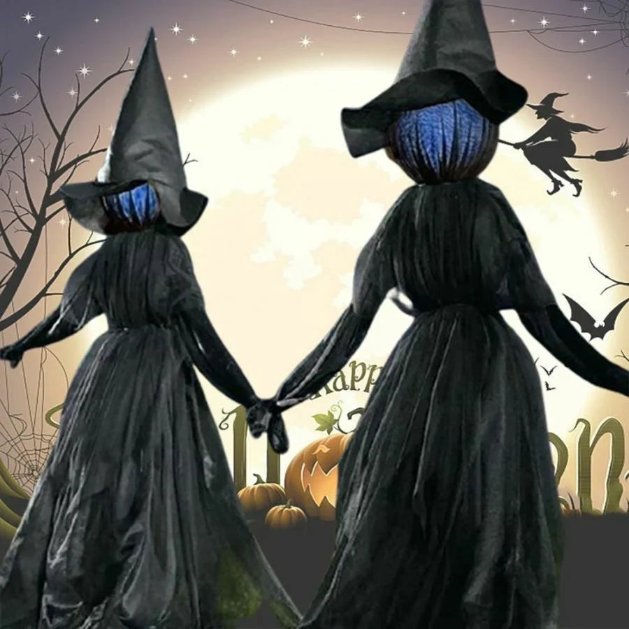 Three Sound-Activated Witches with Illuminated Joined Hands