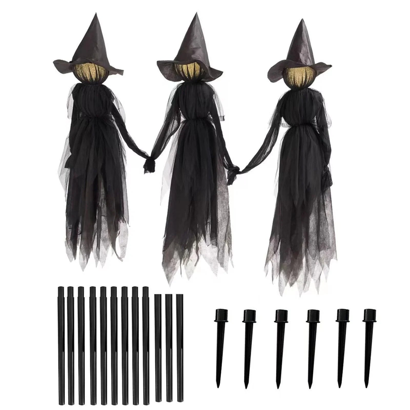 Three Sound-Activated Witches with Illuminated Joined Hands