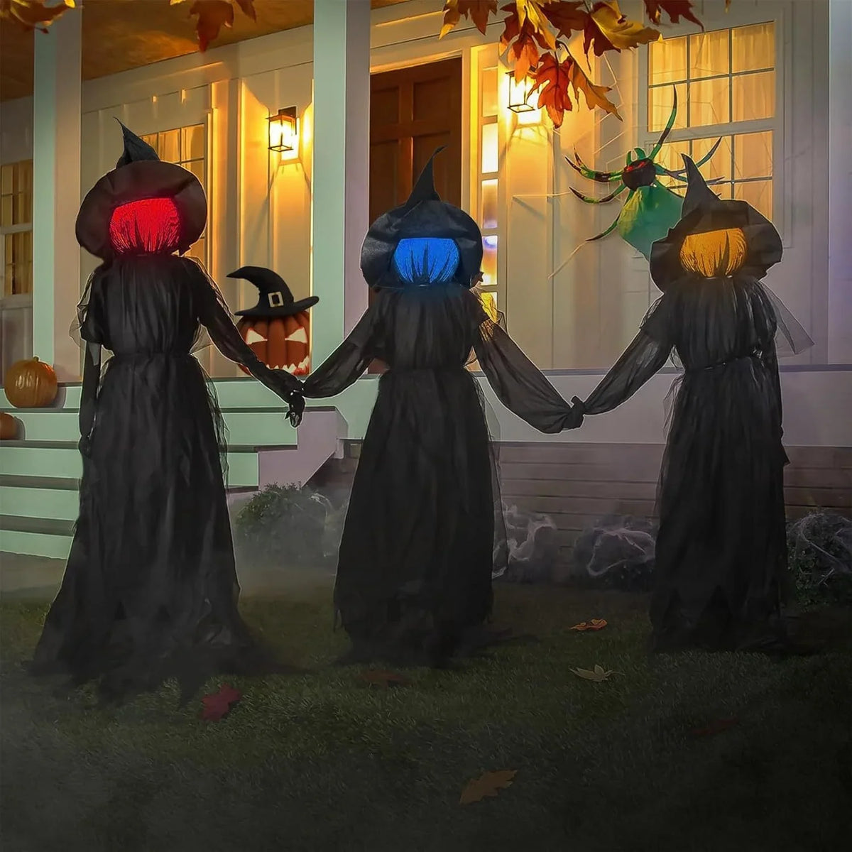 Three Sound-Activated Witches with Illuminated Joined Hands