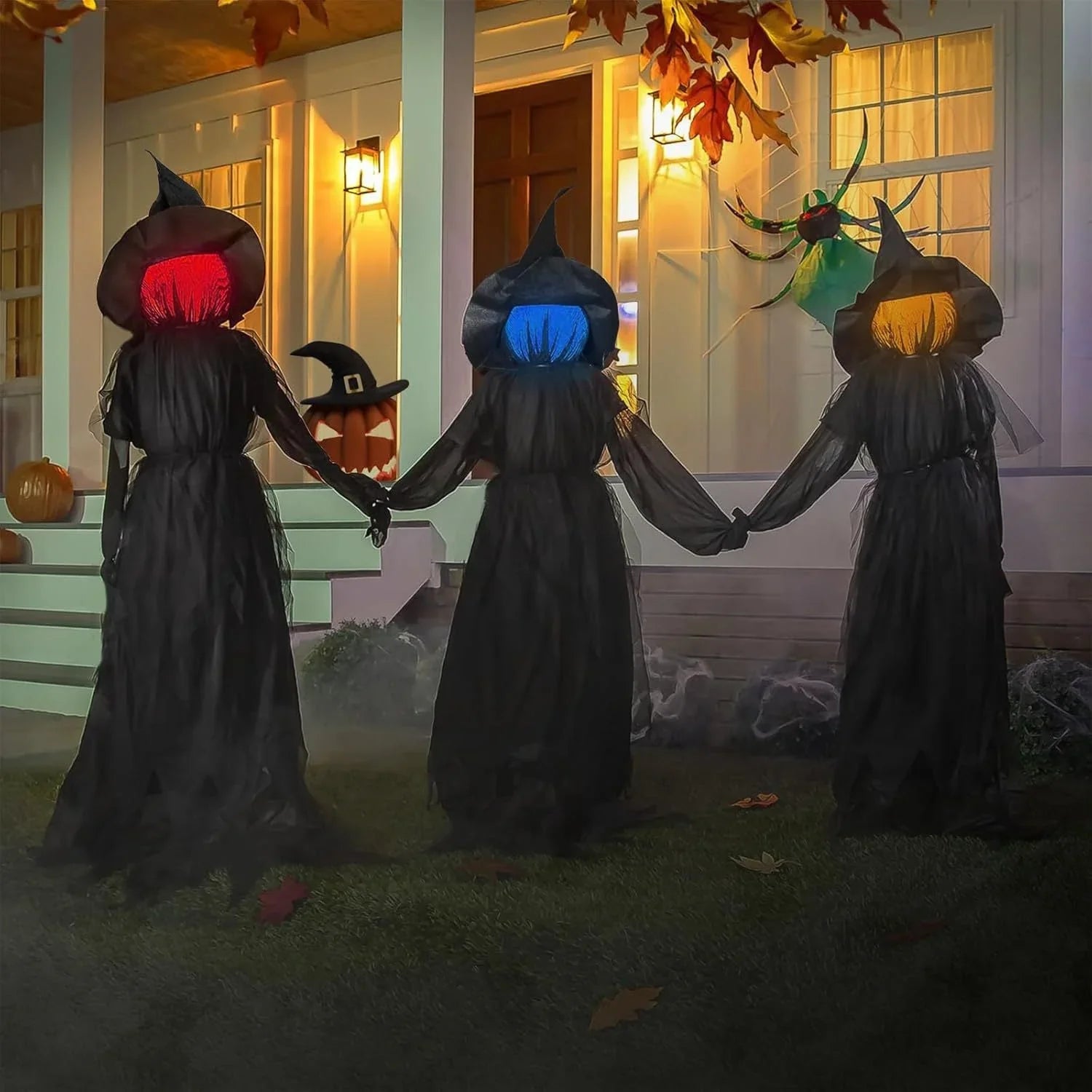 Three Sound-Activated Witches with Illuminated Joined Hands