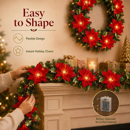 Decorative Gift Decor – Poinsettia LED Garland String